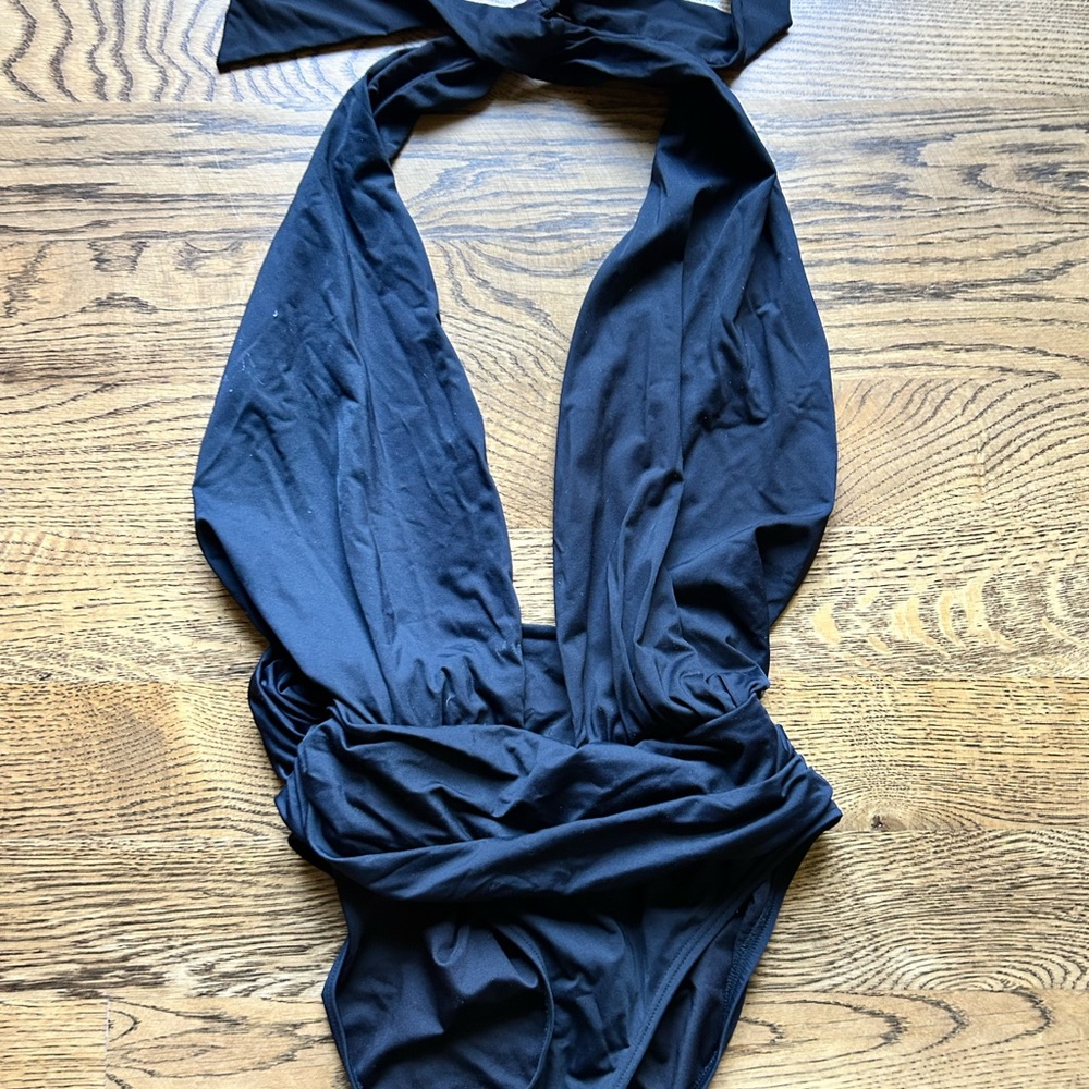 Banana Republic Black One Piece Swimsuit with Plunging Neckline